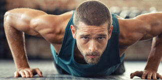 Young athlete doing push ups