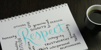 RESPECT and related terms handwritten in notebook