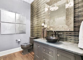 How is Your Powder Room? Interesting wallpaper and decor in new bathroom