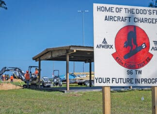 Duke Field Breaks Ground on First Electric Aircraft Charging Station First aircraft charging station construction.